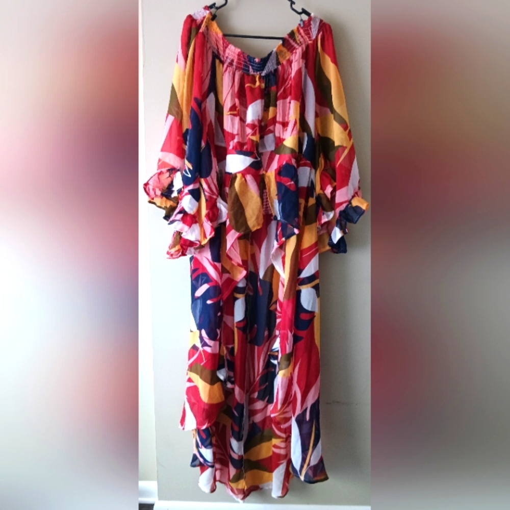 Ashley Stewart Off the Shoulder Hi Low Duster Top